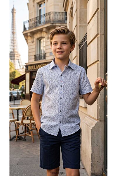Louis Kids Checkered Trend Short Sleeve Children's Shirt