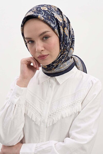 Salih Çelebi Nostalgic Garden Aqua Soft Scarf 8046 - Laci̇ Sari