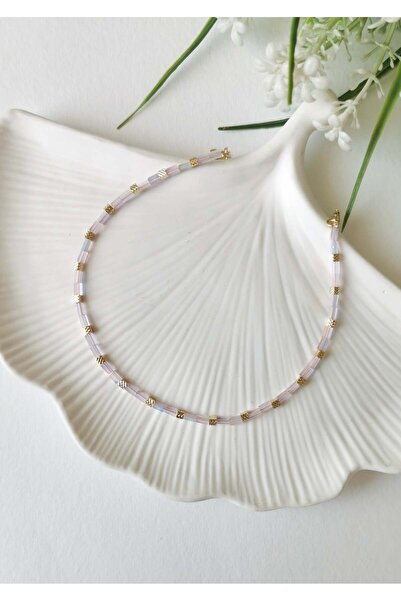 Halley Concept Light Effect Pink Glass Bead Detailed Gold Anklet 22+5 cm