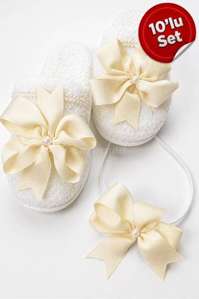 SavBrand Bowknot and Pearl Maternity Slippers and Crown Set, 10-Piece – for H...