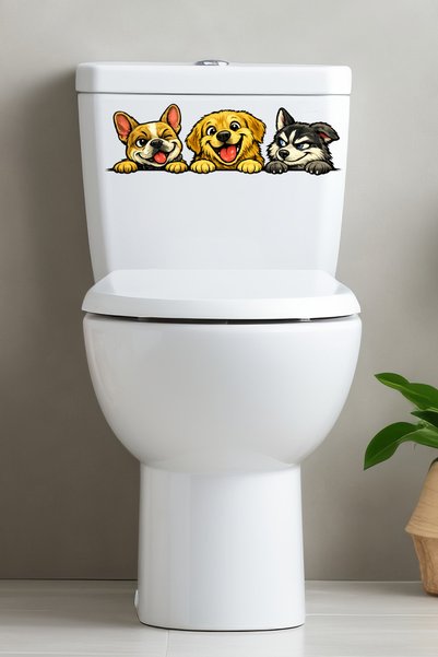 Echo Home Toilet Sticker Set of Three Cute Dogs Winking, Cheerful and Playful Bathroom Stickers