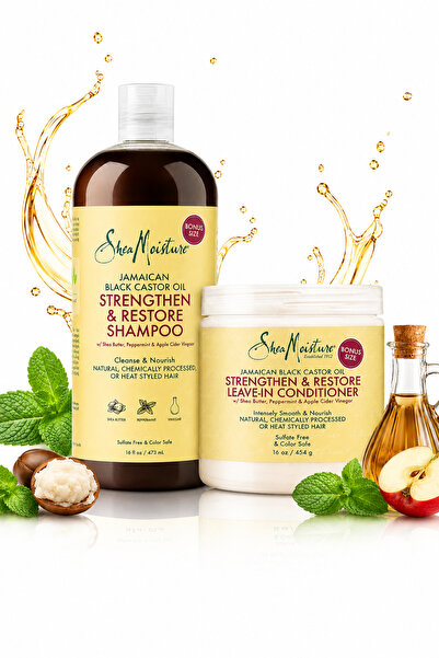 Shea Moisture مجموعة شيا مويستشر بزيت الخروع الأسود الجامايكي لتقوية وترميم ا...