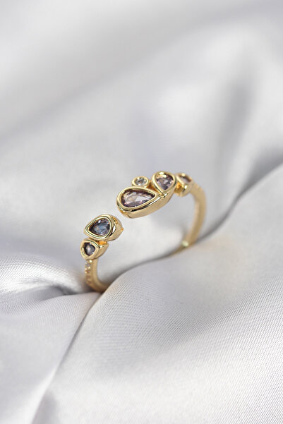 DMR Elegance Gold Color Purple Drop Zircon Stone Women's Ring