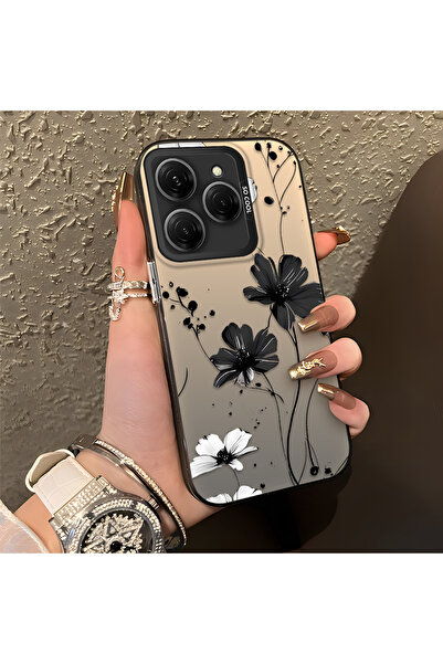 PATTERNOVA Tecno Spark 20 Pro 4G/5G Uyumlu Siyah-beyaz sulu boya çiçek baskıl...