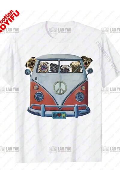 25W Kawaii TShirt Women Men Casual Tops Cute Shirt Hippie Van Pug Graphic T S...