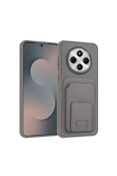 Zebana Xiaomi Redmi 14C Compatible Case Flexstand Card Holder Silicone Case Gray