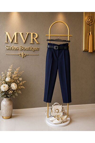 MVR Sirius Boutique Krem Kemerli Kumaş Pantolon