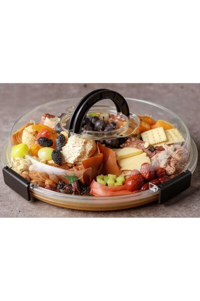 STARSTAR Round Portable Charcuterie Board with Transparent Lid - Picnic Chees...