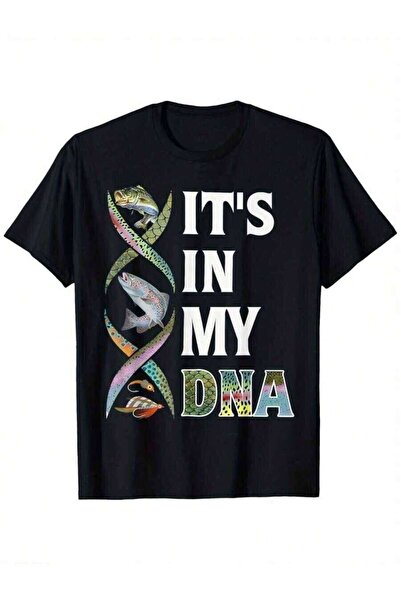 LİNA06 Men's "It's In My DNA" Fishing Graphic T-Shirt - 100% Cotton Breathabl...