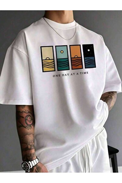 LİNA06 1pc Mens Clothes Sunset Landscape Abstract Print White TShirt, Unisex ...