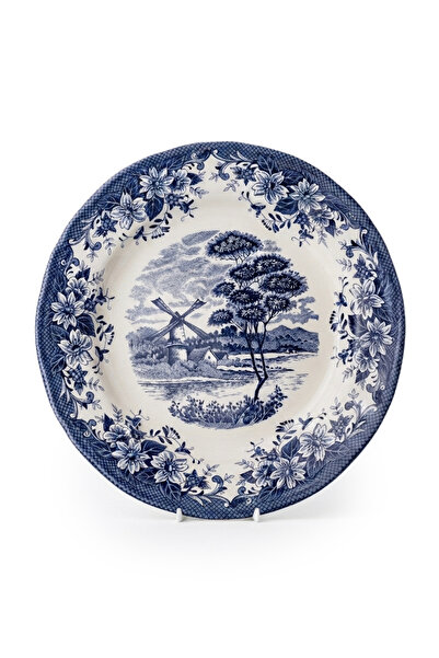 Claytan Earthenware Classic Blue Windmill & Floral Pattern Chop Plate, 12.1 I...