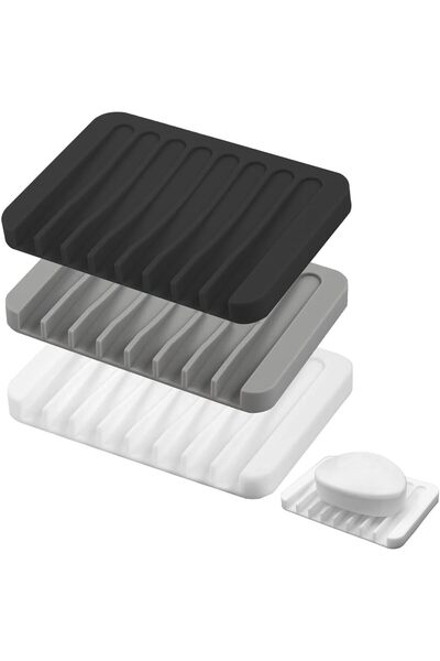 STARSTAR 3-piece silicone soap dish set with drain tray, perfect for bathroom...