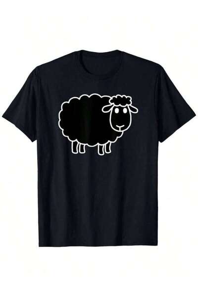 LİNA06 Black Sheep Graphic-Shirt,% Cotton, Casual Crew Neck Tee, Loose Fit Kn...