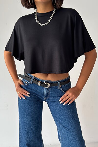 CrepTekstil Crep Femei Oversize Crop Tricou Vâscoză Lycra Single Jersey Casua...