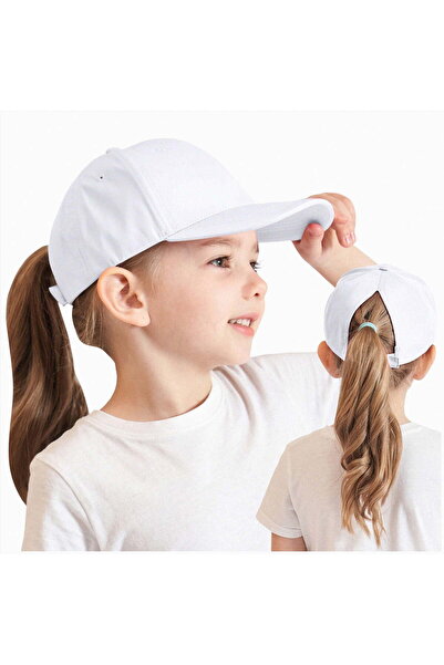 STARSTAR Kids' White Cotton Baseball Cap with Sun Visor & Ponytail Hole - Sun...