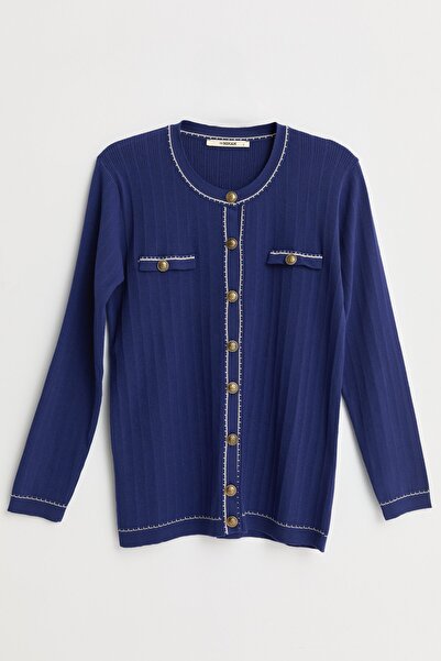 Nihan Plus Size Viscose Knit Sweater - Navy Blue