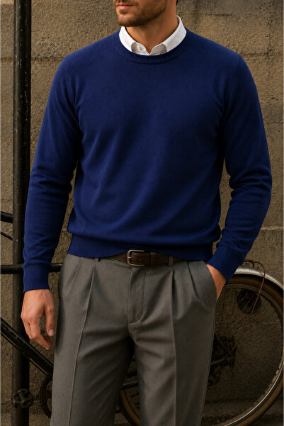 comstar Men's Crew Neck Slim Fit Dark Blue Sweater