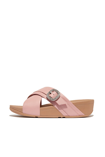 Fitflop Women's Lulu Crystal-Buckle Leather Cross Slides