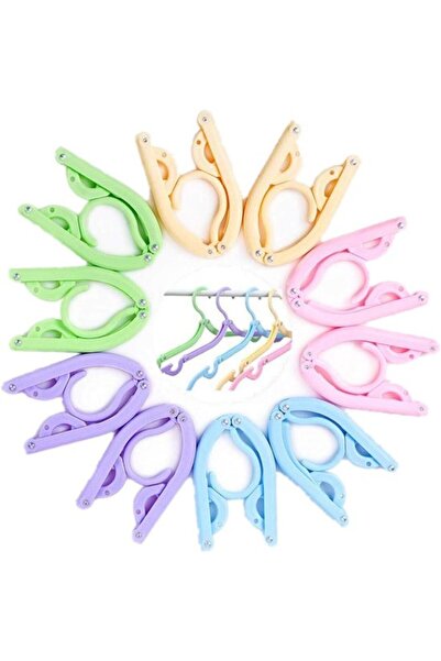 STARSTAR 10-Pack Foldable Plastic Travel Clothes Hangers (blue, green, pink, ...