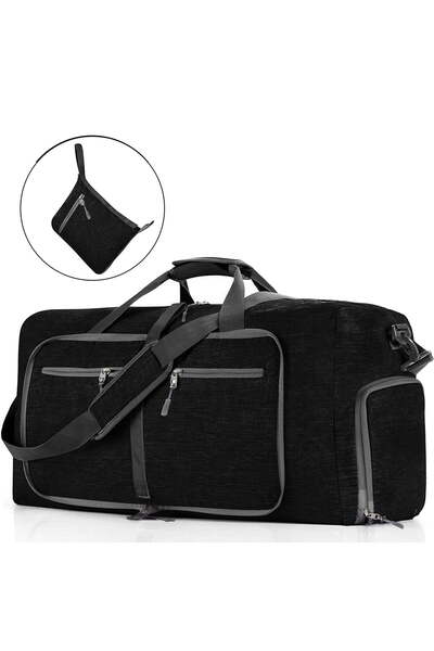 STARSTAR 65L large capacity foldable travel bag, black unisex duffel bag, fol...