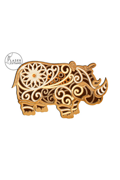 Gabcom Tablou Multilayer din Lemn – Rhinocers – Dimensiune 30 x 18 cm, Decor ...