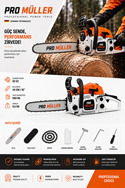Pro Müller Alman Profesyonel X-Power 52 Cc Hava Soğutmalı Benzinli Ağaç Odun ...