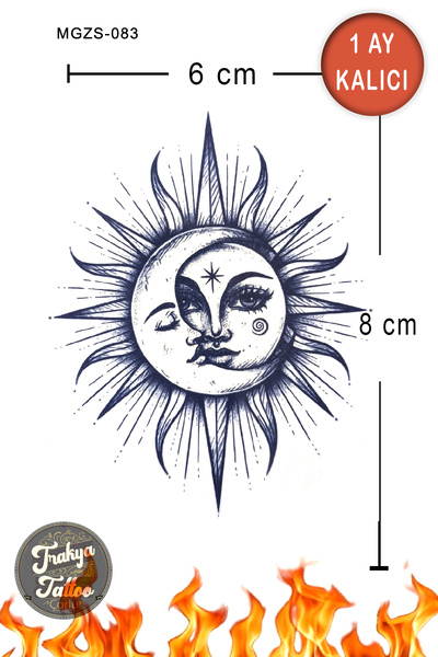 Trakya Tattoo 1 Ay Kalıcı Hayalet Dövme Orta Boy Ay ve Güneş Geçici Dövme MGZ...