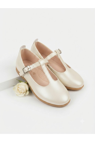 PATİK BEBE Girls' Ballet Flats with Buckle, Cream Color, Stylish Ballet Flats...