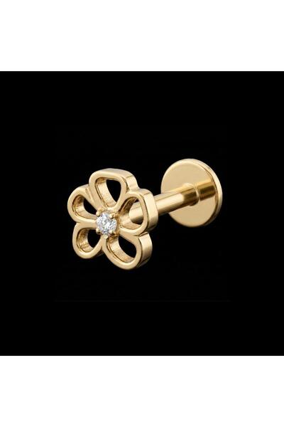 Titanyum Çiçek Model Tragus Piercing - Lobe, Helix, Labret Piercing - Kısa Bar 6 mm