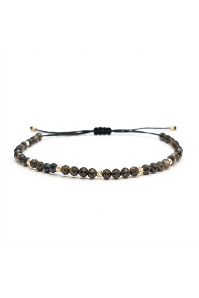 PIETRICELE Brățară Reglabilă Obsidian Golden și Aur 14K