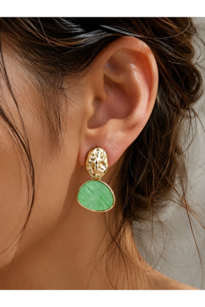BY DİLEK ÇETİN ACCESSORY Steel green stone earrings
