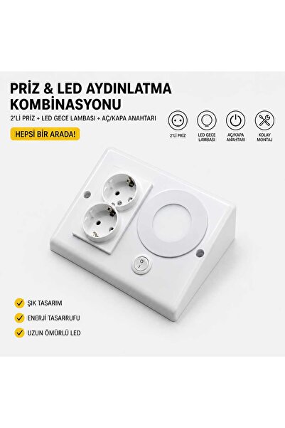 Dolap & Tezgah Altı Prizli Aydınlatma 3 Watt Beyaz Kasa