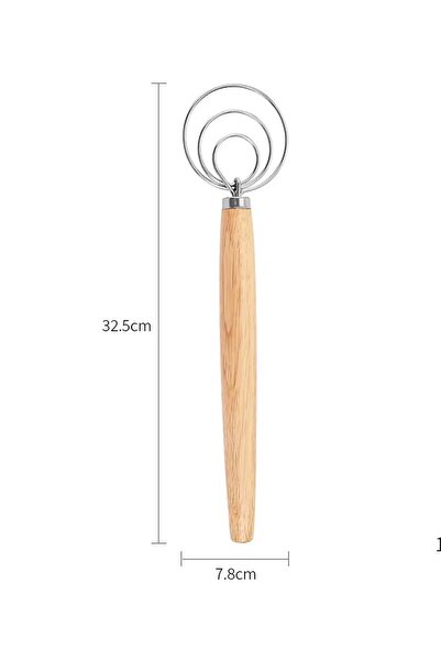 primehome Danish Type Dough Whisk - Stainless Steel Flour & Sourdough Mixing Wire with Wooden Handle Type0