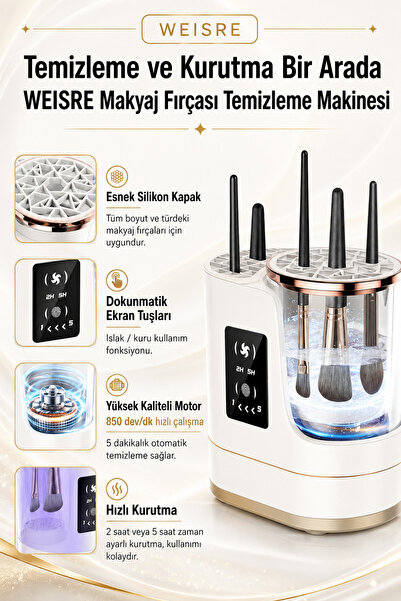 Weisre Otomatik Makyaj Fırçası Yıkama Kurutma Cihazı Elektrikli Temizleyici LCD Dokunmatik USB
