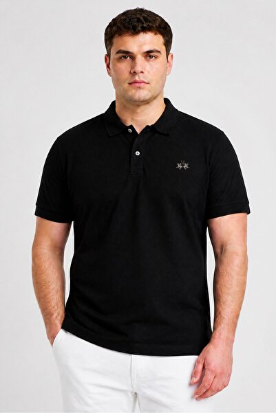 La Martina Men Regular Fit Embroidered Logo Short Sleeve Polo Shirt, Black