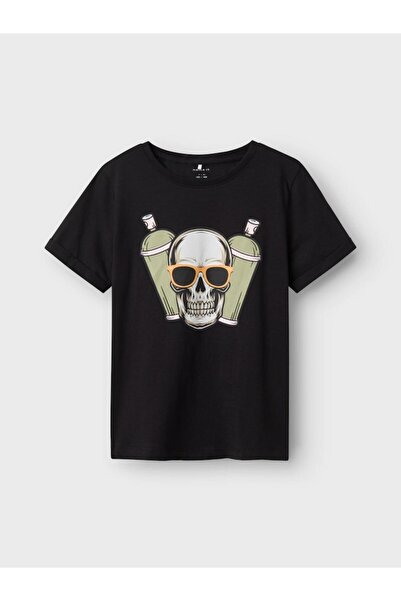 Name it Μπλούζα κοντομάνικη αγόρι "Street skull" μαύρο- οργανικό βαμβάκι