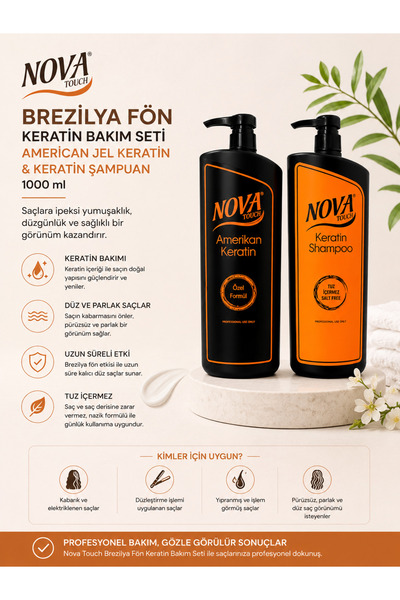 Nova Touch Amerikan Keratin Jel & Keratin Şampuan Seti 1000 ml – Yıpranmış ve...