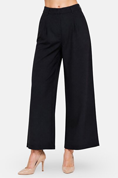 Brave Soul Women Regular Fit Solid Wide Leg Pants, Dark Navy