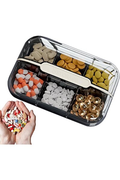 STARSTAR Travel medicine box, portable medicine storage box with 6 compartmen...