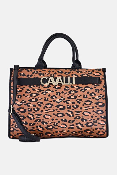 Cavalli Class Women Animal Print Tote Bag, Tan