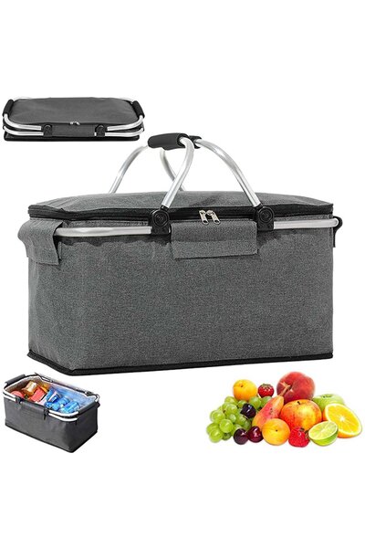 STARSTAR Gray Large-Capacity Collapsible Insulated Picnic Basket with Lid