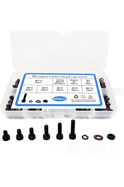 STARSTAR Assortment Box - Bolts - 300-Piece Black Cutting Head Cylindrical Bo...