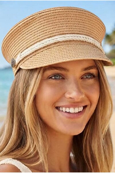 Mood Agenda Women's Straw Captain Hat with Rope Detail Marine Sailor Cap Beac...