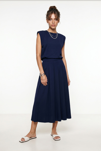 Lovelyİstanbul Modal Padded T-Shirt Skirt Set Lby0060 Dark Blue