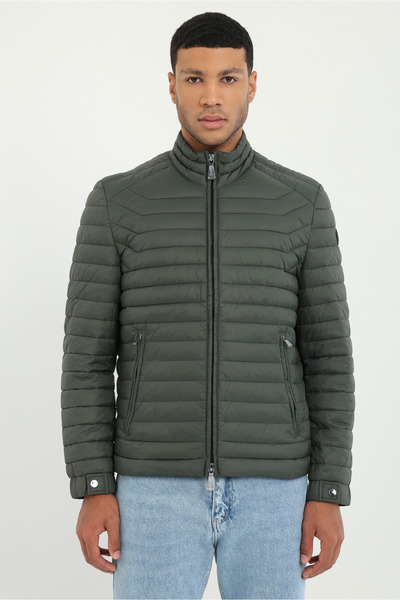 Dufy Men's Slim Fit Hooded Khaki Coat