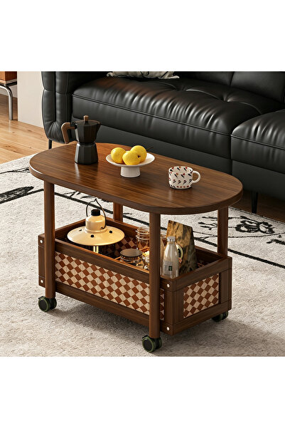 Vitakit 60cm Mobile Bamboo Side Table with Wheels, Multifunctional Storage En...