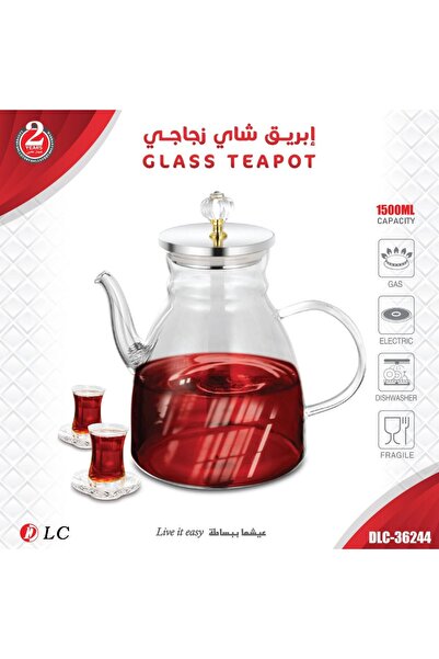 DLC إبريق شاي زجاجي حراري مع مصفاة – 1500 مل من دي إل سي
