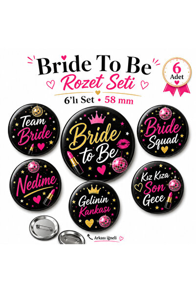 Sultan magnet hediyelik Bride to Be 6-Piece Badge Set 58 mm Bachelorette Henn...