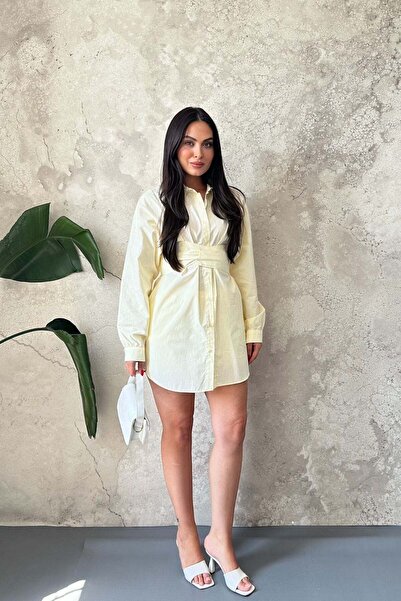 Elbee Fashion Woman Yellow Belted Double Suit