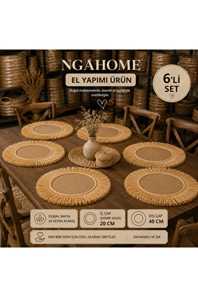 NGAHOME Handmade Raffia Supla Set of 6 40 cm Bohemian American Service Tablew...